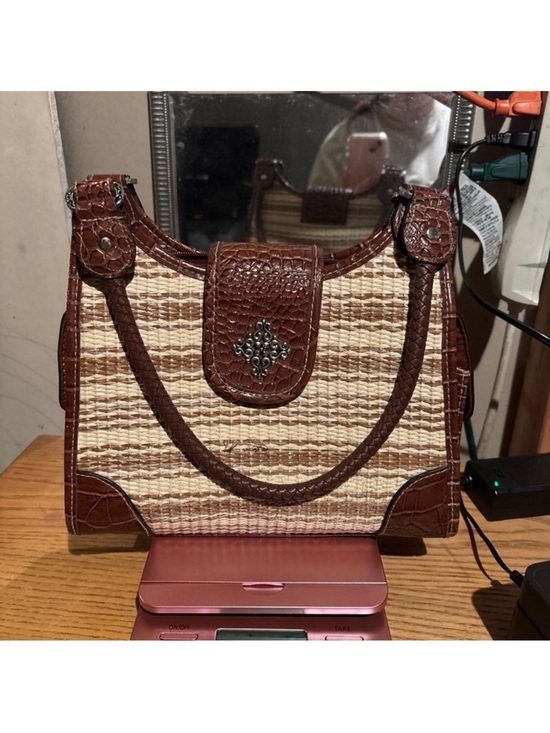 Rossetti Handbags - Brown Croc-Trim Woven Shoulder Bag